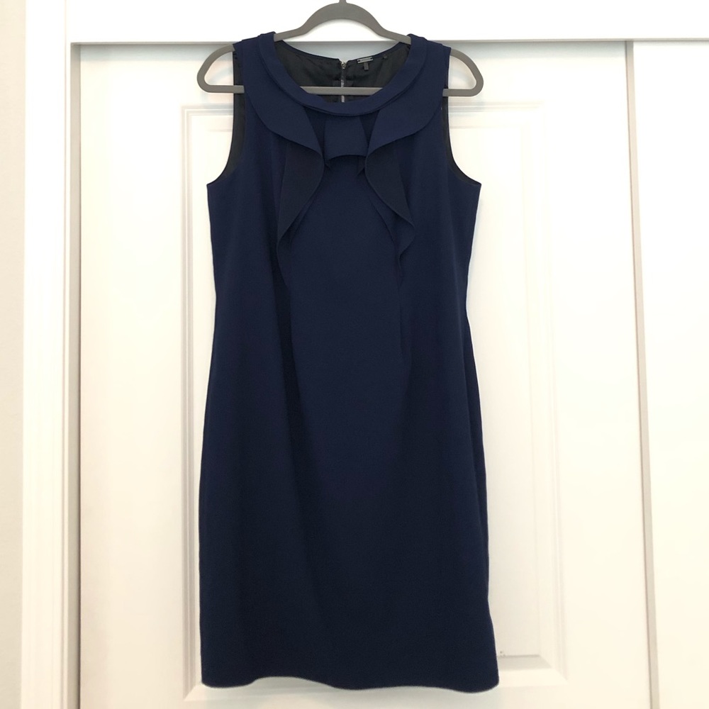 EUC Elie Tahari Navy Blue Front Ruffle Dress-Sz 10